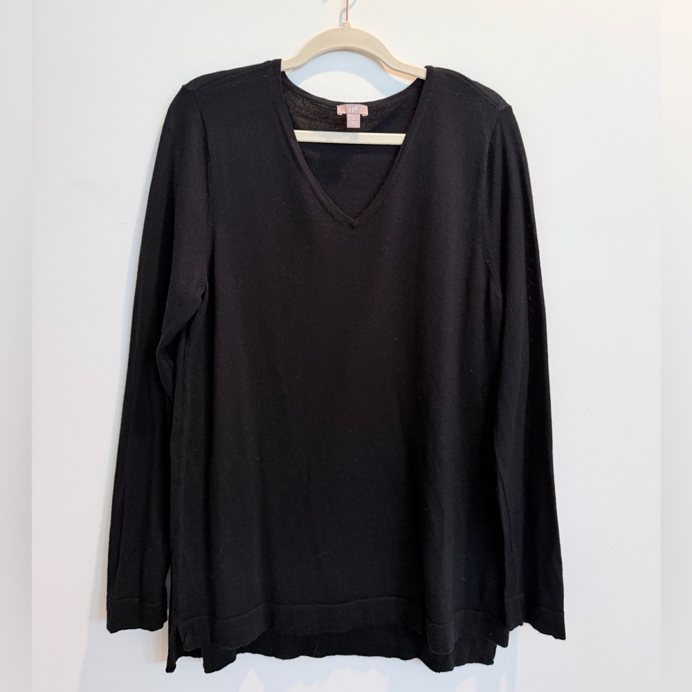 J. Jill 100% Merino Wool V-Neck Sweater in Black, Size Large Tall
